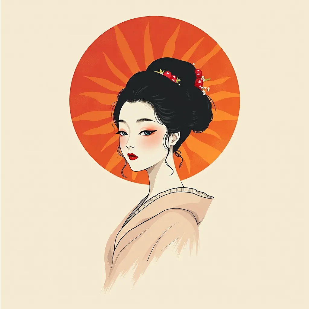  minimalist art, geisha, sun, 