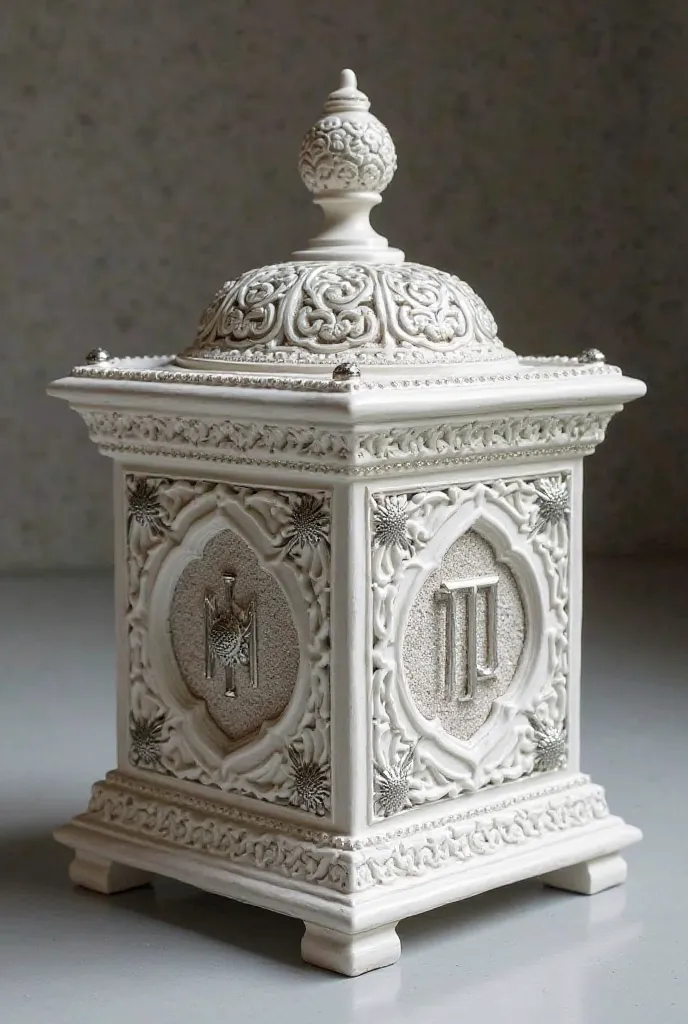 A square incense burner with an Andalusian Islamic design. It is decorated in white and silver with embroidery and royal embroidery with the letters M and T in light silver 
A classy, high and very beautiful fantasy 