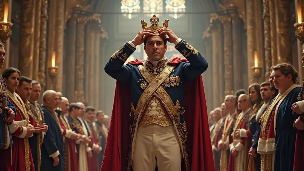 hyper realistic, ultra detailed photography By 1804, he crowned himself Emperor of the French, signaling the start of his imperial ambitions.  