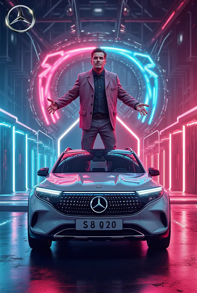 Suggest a game on the poster. Et écrivez sur l'affiche que celui qui va trouver le résultat correct gagne 950.000$ and a Mercedes Benz EQC car 🚘