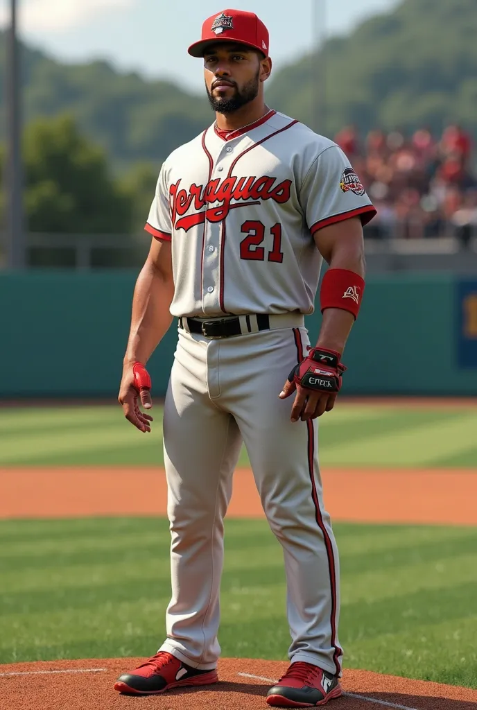  a baseball player wearing a Veraguas cacher jersey