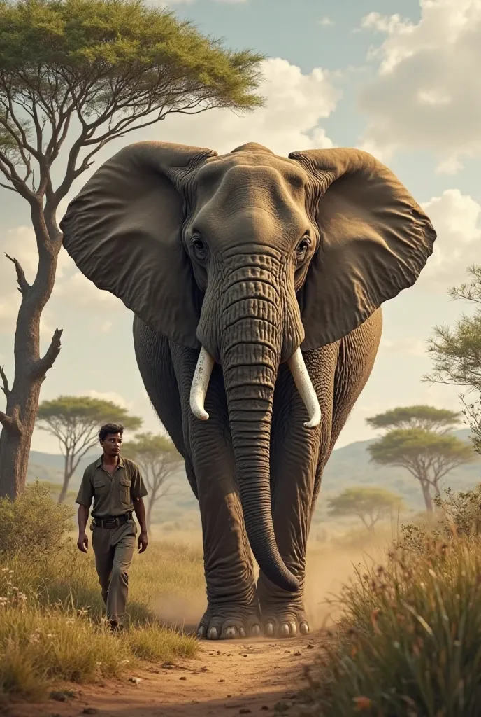 Generate the image of a  walking with an elephant