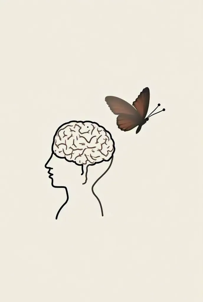 I would like a minimalist single-line logo that represents the transformation of thought through therapy. I want the line to draw a brain that is transformed into a butterfly that flies to the right. The butterfly should be a simple silhouette,  but recogn...