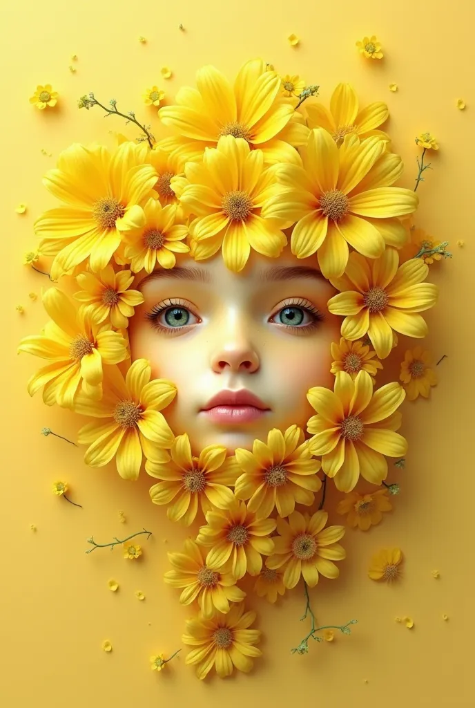 Yellow flowers that look like eyes, shaped like a human face 