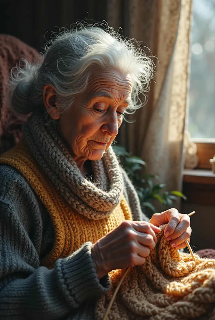 An old woman knitting