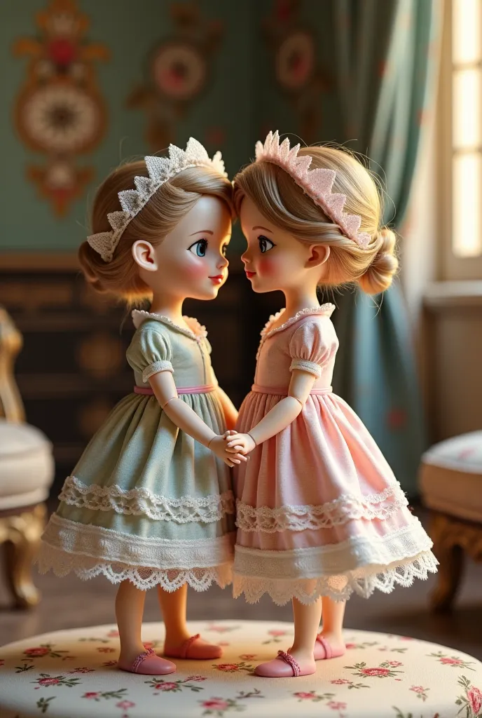 Two dolls holding hands 