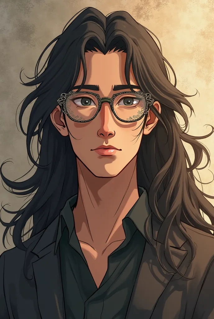 Animation of long haired man with gunesh glasses