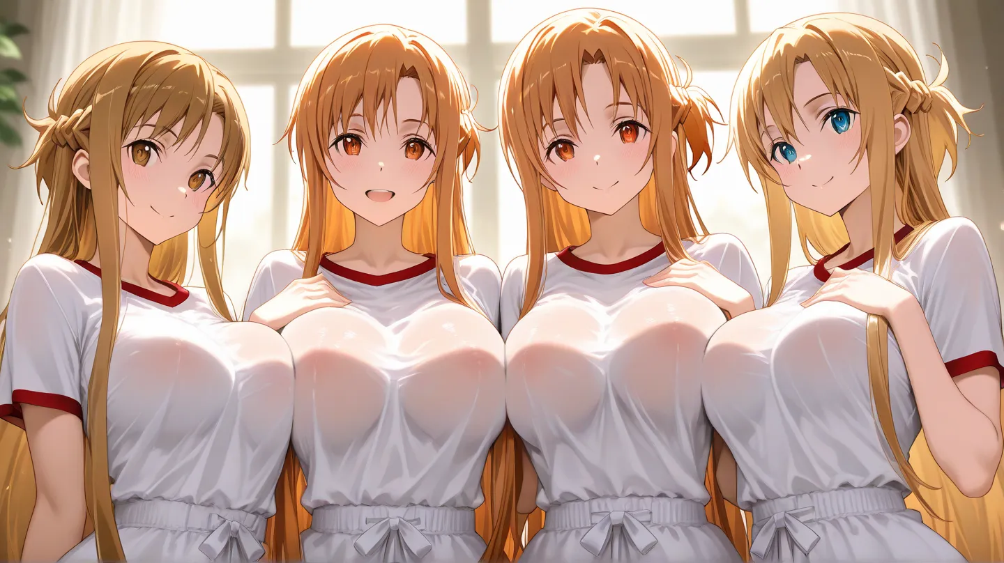  masterpiece, top quality, details, 8k, 4K, High Resolution、Group Shot,multiple women,  Lots of Women 、(Asuna from Sword Art Online  )and, (Shinon from Sword Art Online)and、(Leaf from Sword Art Online  )and, (Yui from Sword Art Online)and、curved on the fac...