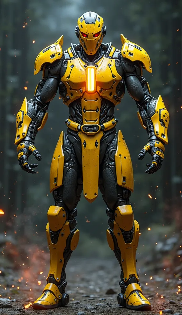 "An ultra-realistic, 4K, cinematic full-body portrait of Cyrax, the deadly cybernetic warrior from Mortal Kombat. His imposing stance exudes power, standing tall with his mechanical arms flexed, revealing the intricate cybernetic plating of his yellow and ...