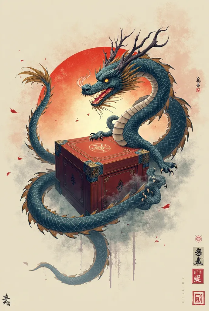 Create a logo with a dragon that says BOX in the middle and lower with small letters and in Chinese it says TRADITIONAL BOX 