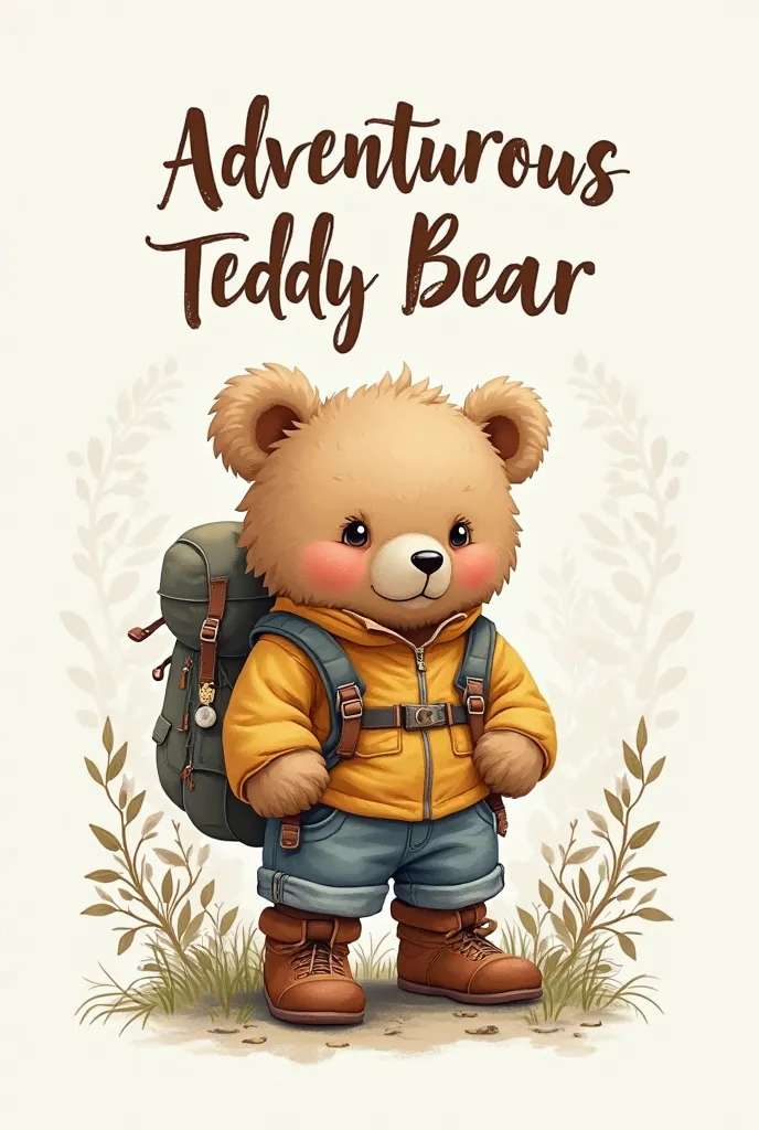 I want a logo that contains a standing bear and that is painted, in addition to being dressed as if I were on an adventure and that says above "adventurous teddy bear". Make it delicate 