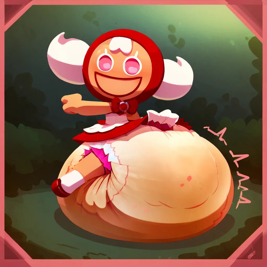 score_9_up, score_8_up, BREAK, CherryCookieRun, 1girl, solo, white hair, pink eyes, red hood, sleeveless dress, red dress, white bloomers, chibi, upper body, forest, dress not covering butt, smile, bubble butt:1.2), butt crack, (big ass), hyper butt, sitti...