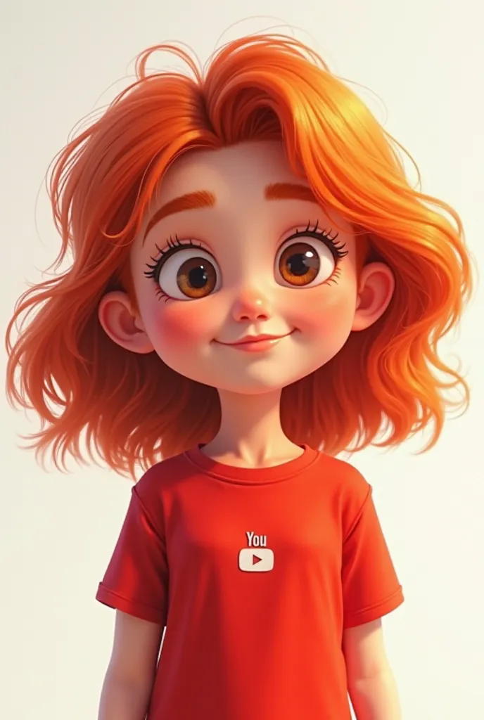 Pixar-style girl with red t-shirt and YouTube logo on transparent background