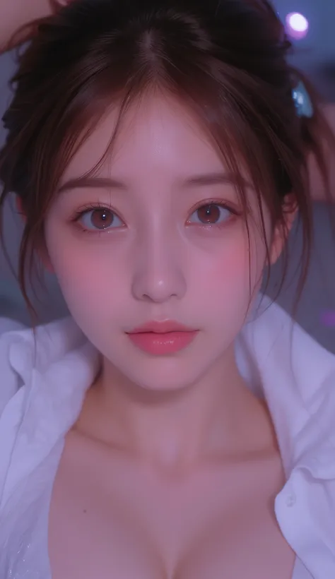 Super Delicate Face and Eye Details, realistic, best quality, abusseur dress, Super Detail, young woman, Beautiful deer eyes, Age 25, smile, (chubby:0.9), Big Breasts, Chest, accentuated Chest, attractive body, (Sensual mood), gradient light brown hair, ...