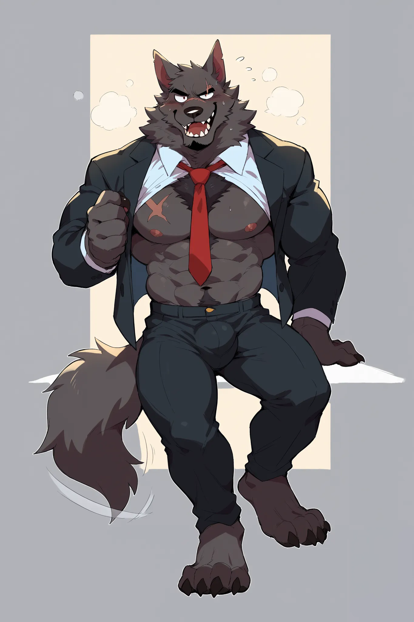 score_9, score_8_up, score_7_up,score_6_up,score_5_up,score_4_up, walking, hand on bulge, open mouth,  smiling, bedroom eyes, evil expression, aggressive, wagging tale, tale wag,
solo,anthro,male,huge muscular,huge body,anthro, werewolf, werewolf, black fu...