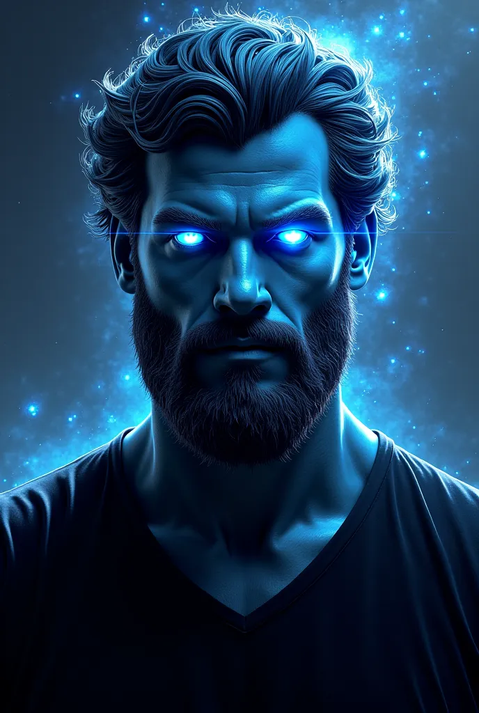 Create a black shirt with the character Zeus, The character with the color navy blue and rays are coming out of his eyes 