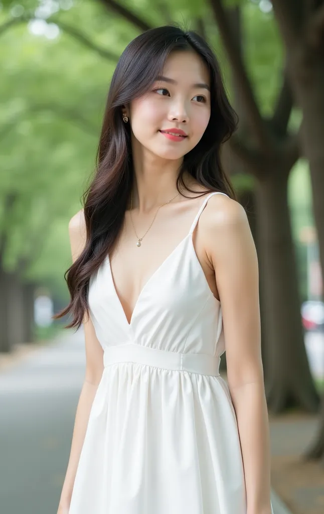 Asian girl in loose white dress 