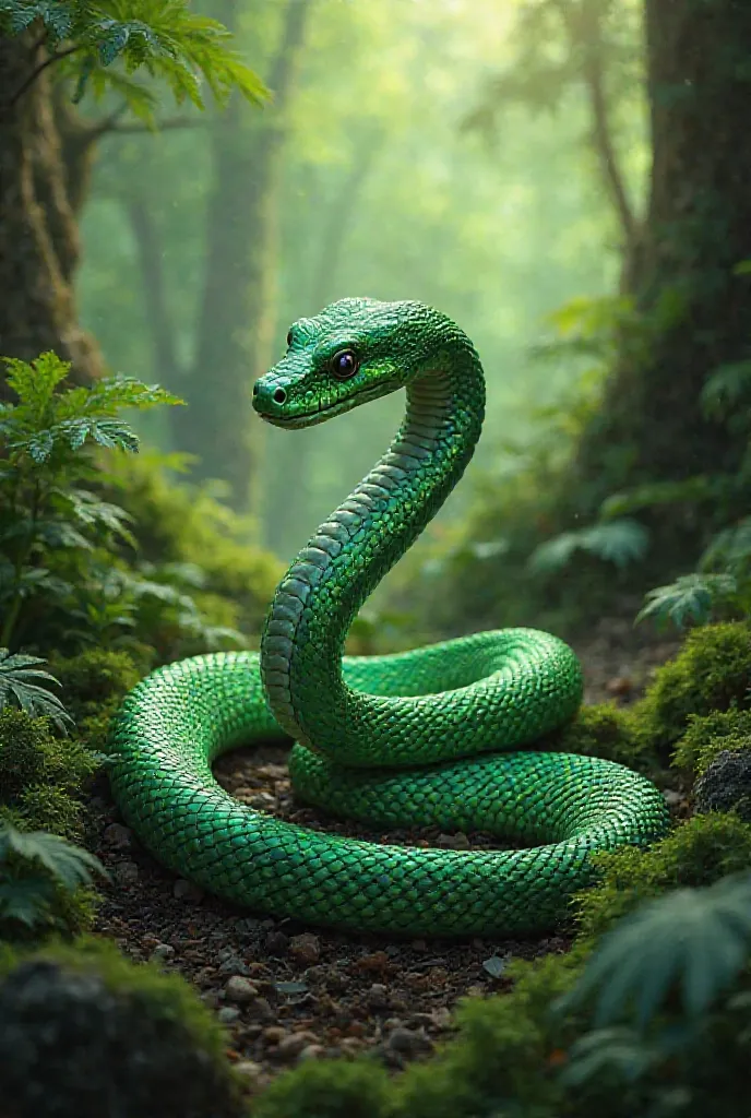 Photo of a green snake in a forest 