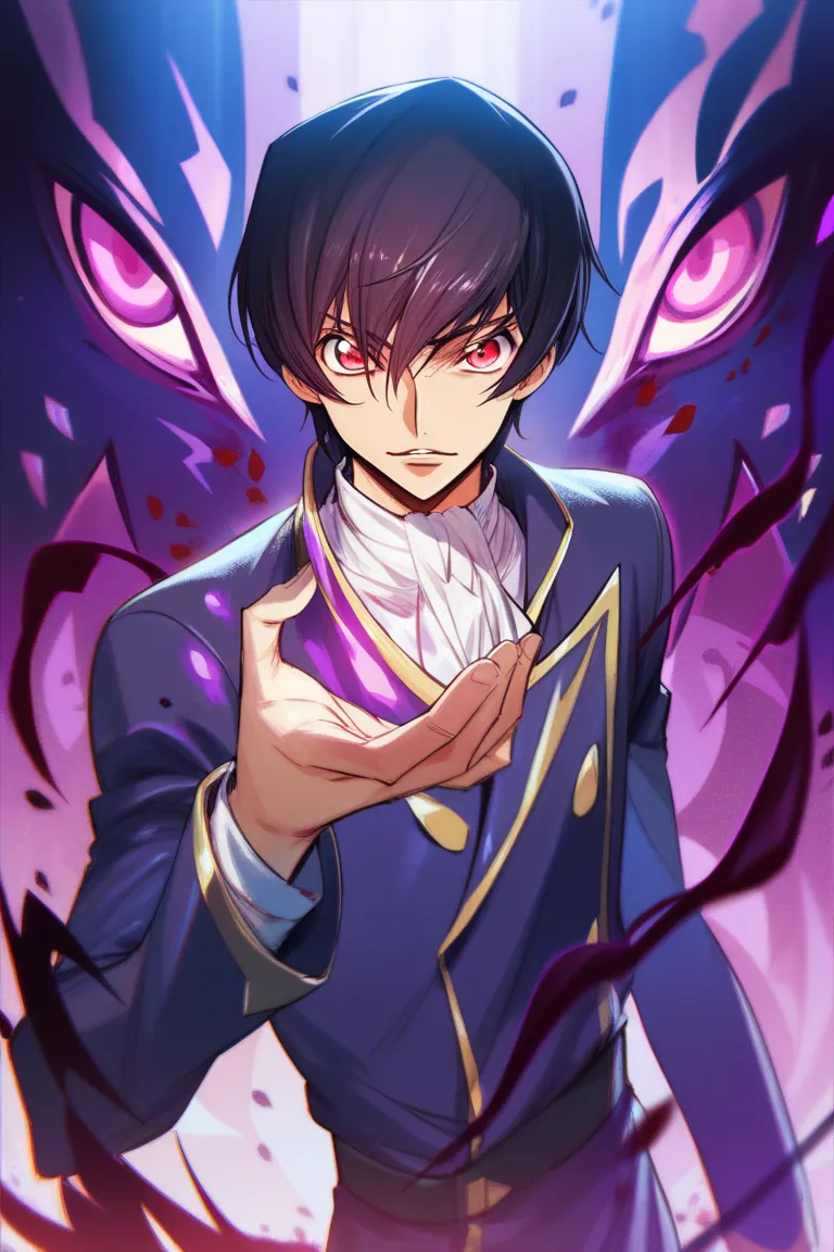 Lelouch Lamperouge Code Geass, Mastermind, Maniac, Blood, Dark Fantasy, Dark hair, red eye, Purple aura