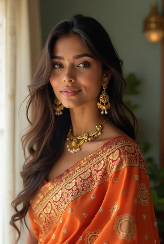 "Create a highly realistic AI-generated Indian female influencer for Instagram. She should have a warm, engaging personality with expressive eyes, radiant skin, and a confident yet approachable aura. Her style should blend traditional and modern fashion—el...