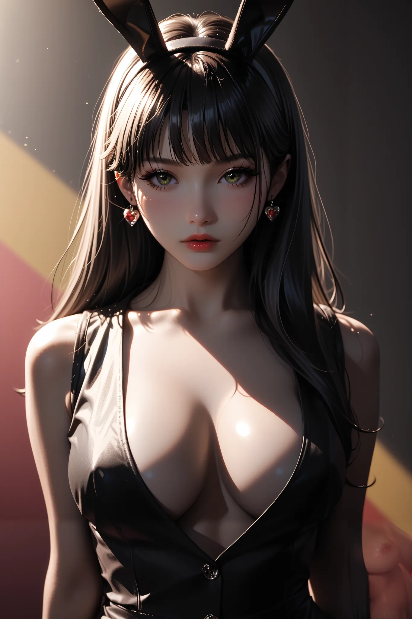 style retro classic, master piece:1.5、(minimal art, line drawing), 80’s glam rock style, asian bunny girl, bunny ears, anime, moody lighting, pretty, sexy, minimal, sleek, slender, asian, elegant, futuristic, retro, Kizi，(eyes looking off to side), Highly ...