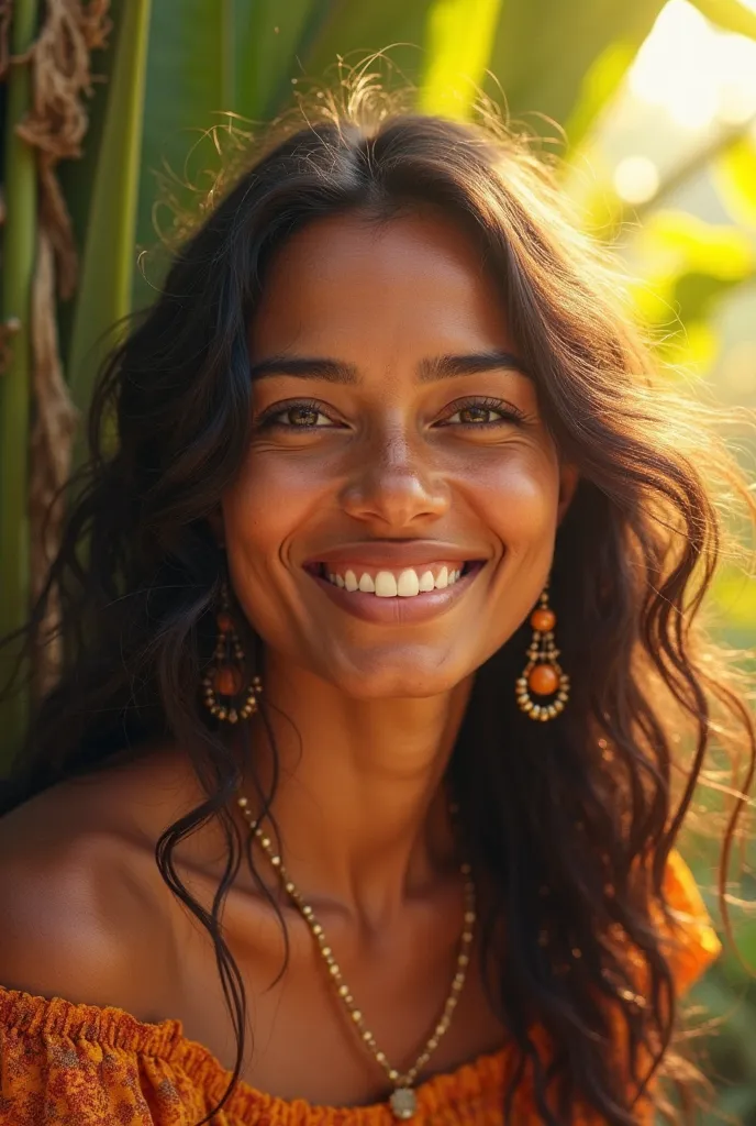 beautiful indigenous Colombian woman smiling in the sun