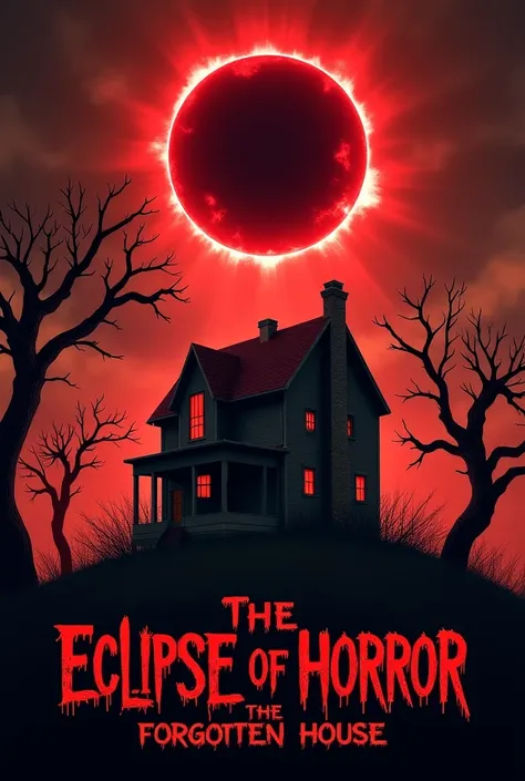 I would like to create a text with letters that are scary theme "Eclipse of Horror: The Forgotten House" Theme in red letters 