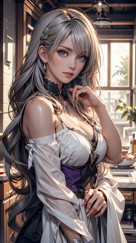 masterpiece, best quality, hidden hair, Elaina_(May_ no _gossip),  Silver Hair, purple eyes, long hair,