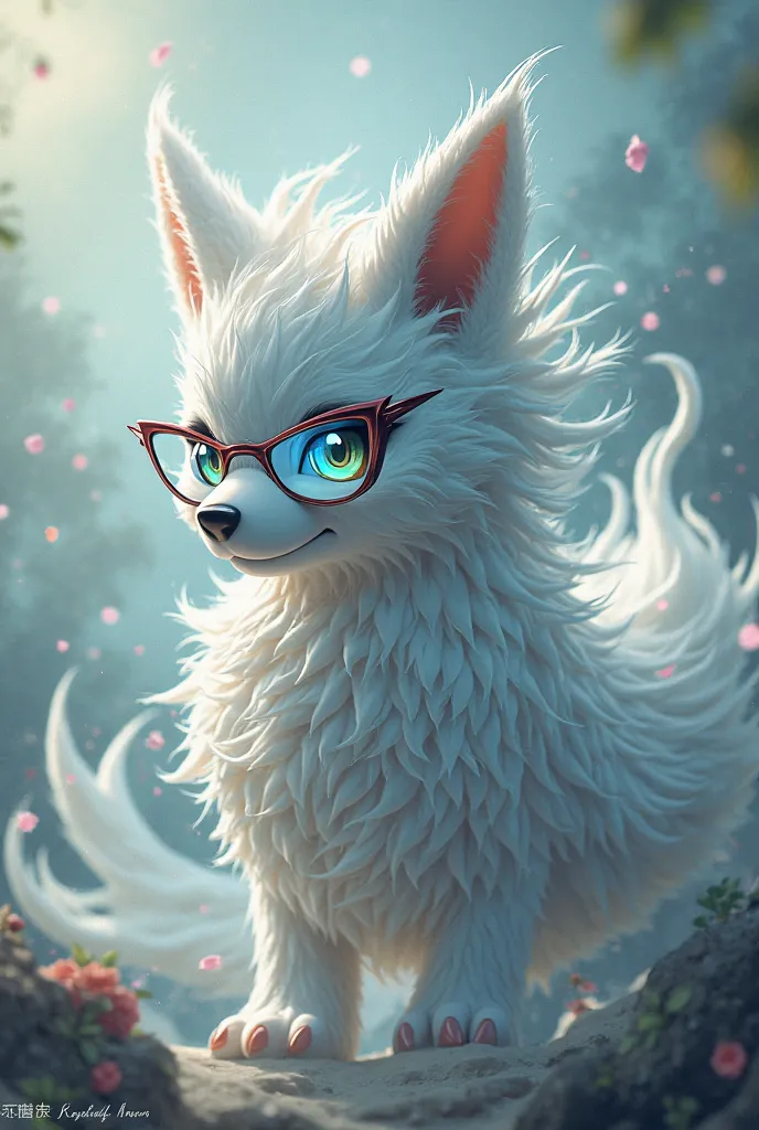 Combine a thread that looks like a cloud with a wolf and put glasses on it. It's Pokémon, it's a bit sharp