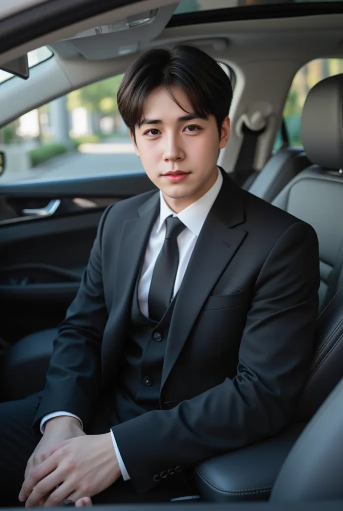 20 years old handsome young CEO sitting in a Chinese car