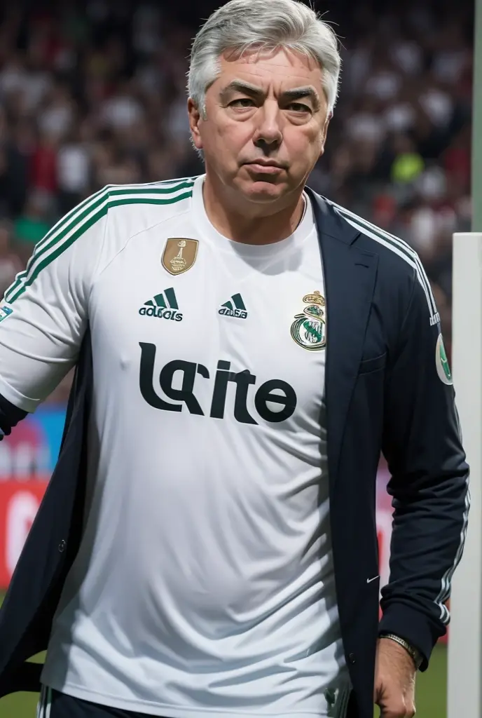 Vladimir Putin in a Real Madrid jersey at the Santiago Bernabeu Stadium 