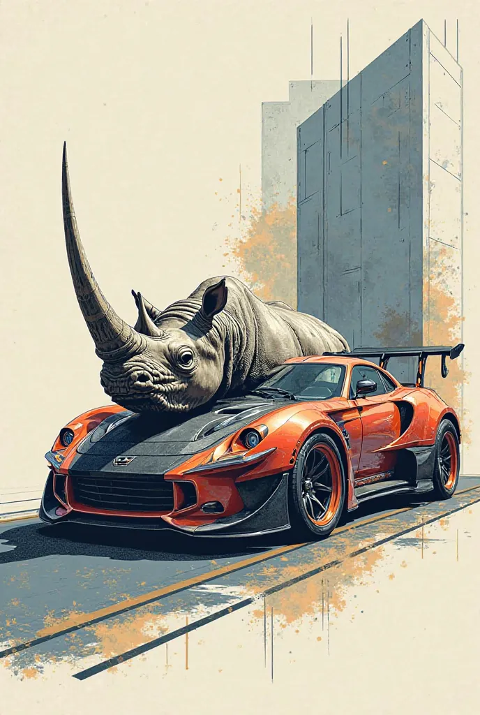 Rhinoceros Auto Car Stamp Design