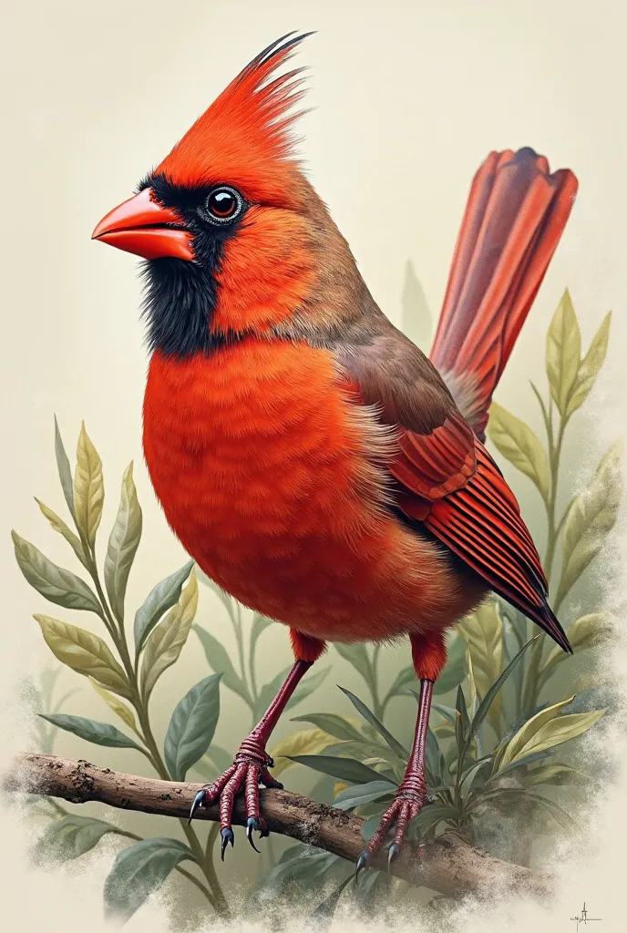 realistic drawing of a femile cardinal