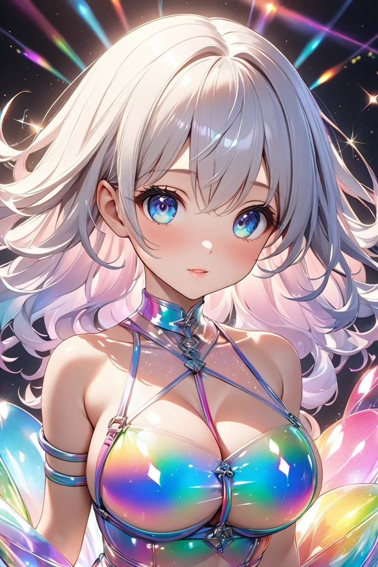 Anime, Cute", Anime Cute Young, 4K, High Quality CG, Beautiful Girl with Big Boobs, Shiny Makeup, Bondage Props, Sexy, ((Beautiful Eyes with Amazing Details)) Colorful, Lighting, Shiny Body, Top Quality, Ultra Detailed, 8K, High Resolution, (Looking at the...