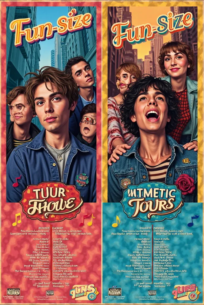 Posters of funsize Tours with logos and information 