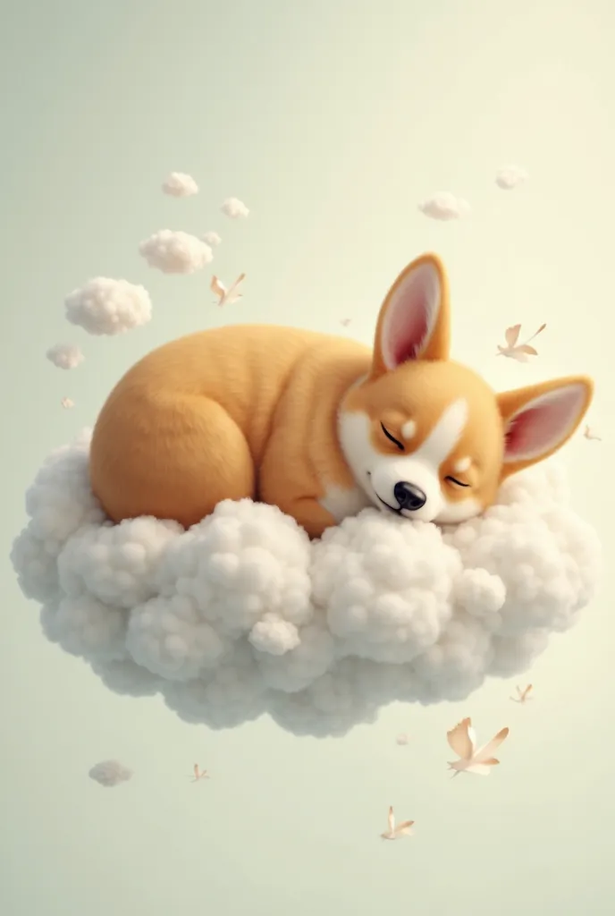 Corgi dog sleeping on a cloud, plain background 