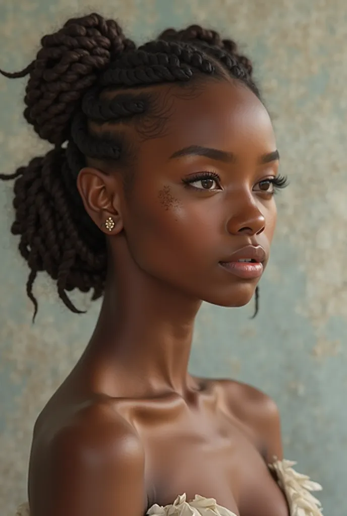 Une jeune fille africaine avec des tresses chignon au teint clair et mince