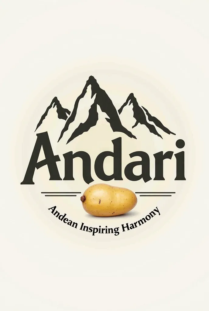 Create a logo called ANDARI in the background there are three mountains , The main product is the potato as a slogan that says ANDEAN INSPIRING HARMONY appears in English and that is not in arc 