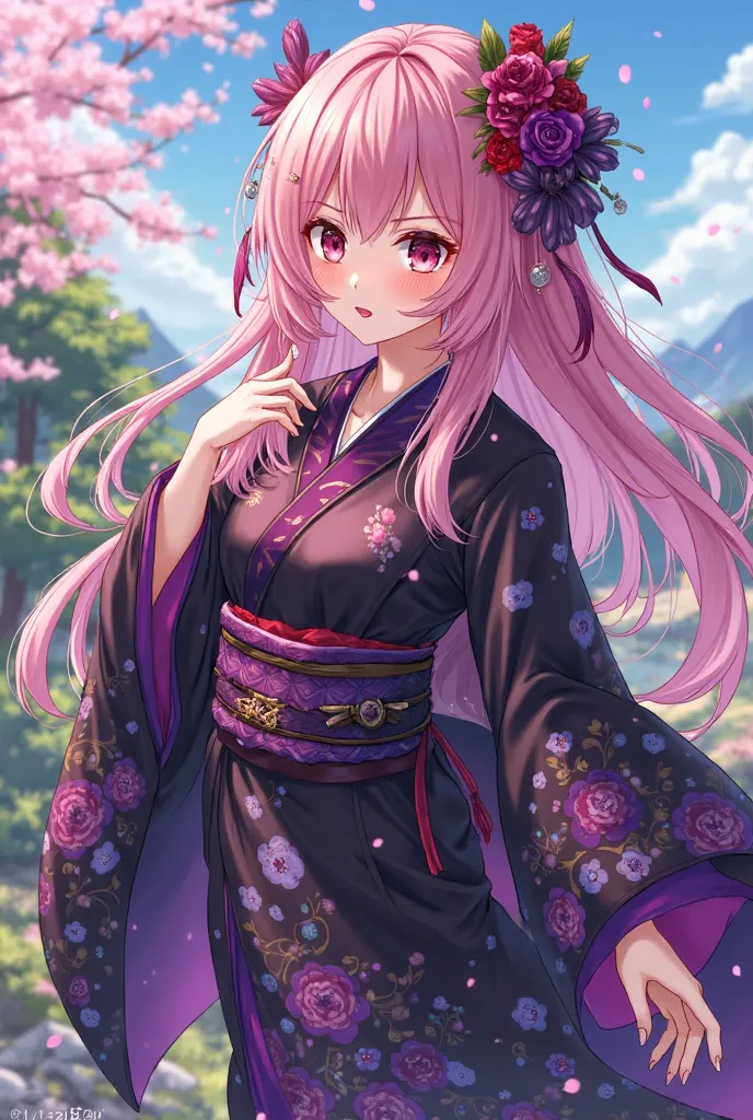 Mitsuri Kanroji wearing the clothes of Shinobu Cocho from Kinetzu No Yaiba 