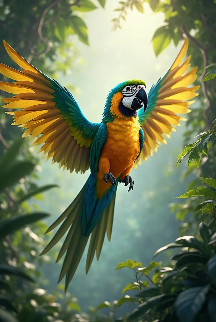 An animated huasteco parrot with open wings
