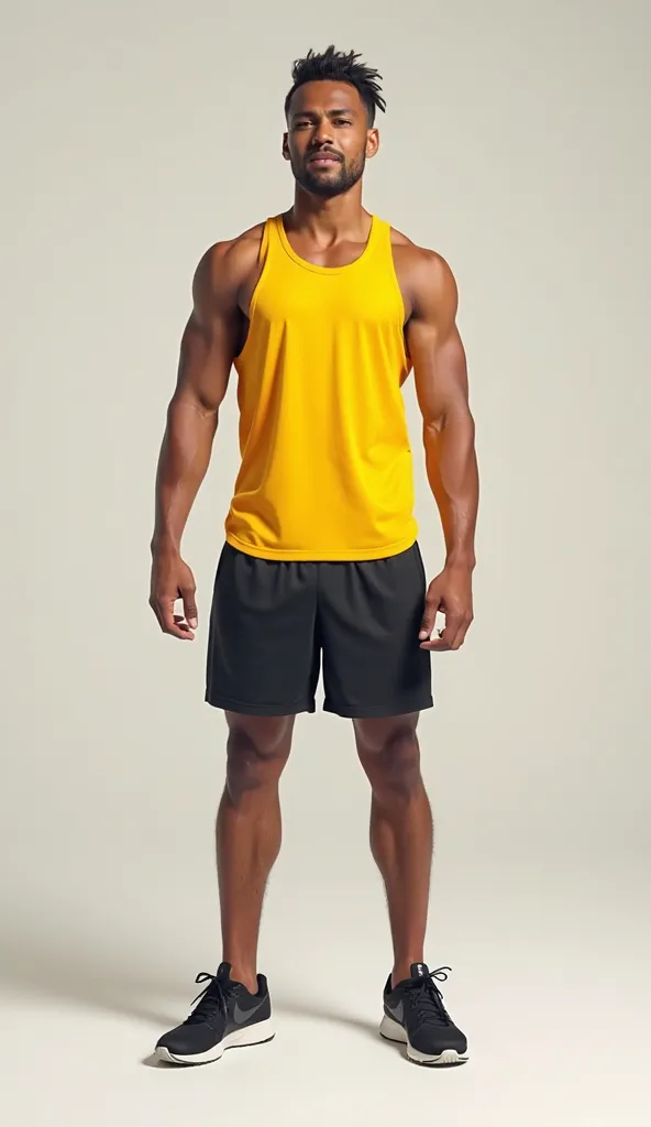 young non-muscular man in yellow and black gym 