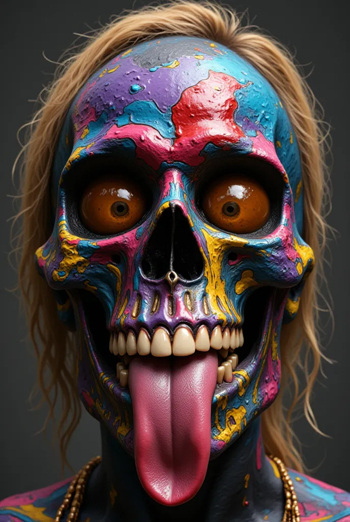 (RAW photo),  absurd, (absurd resolution)), masterpiece, best quality, (Extremely detailed 8k unit CG wallpaper), (best illustration), ( best shade ), Realistic lighting, detailed and beautiful,))) ((( a smiling skull painted with random colors))) (((Photo...