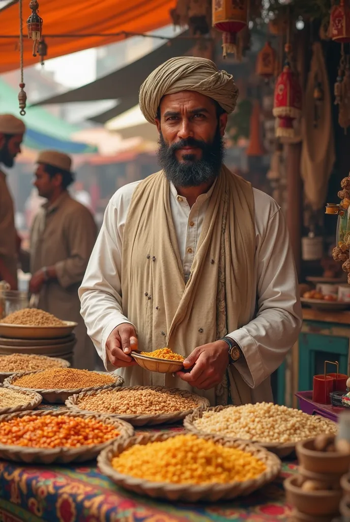 Muslim man selling himself cereals