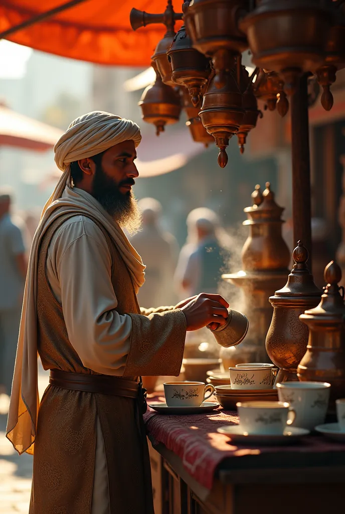 Muslim man selling coffee