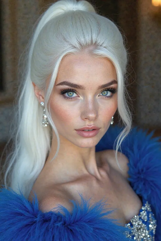 She is an 18-year-old Russian empress of unparalleled beauty, possessing delicate features and porcelain-like skin that radiates elegance and regality.

Her long, snow-white hair is gathered into a high ponytail, flowing like silk down her back, a striking...