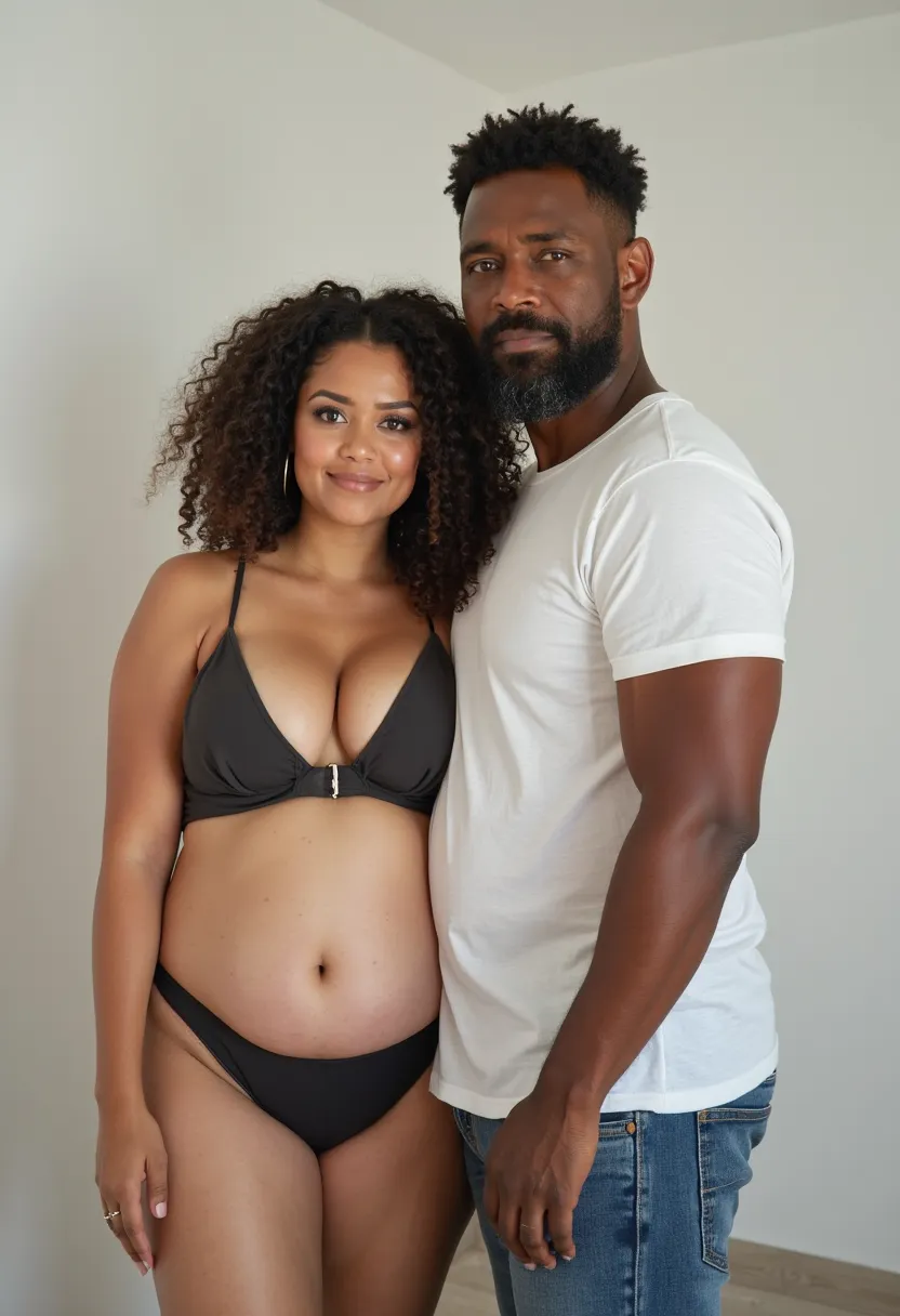 
Photograph with a mid-range cell phone (quality of the average photo) of a couple she is 25 years old curvy, chubby, fair skin, with breasts of 40 dd, with a large stomach, is dressed in very sensual clothes. he (man) is 36 years old brown skin, with bear...