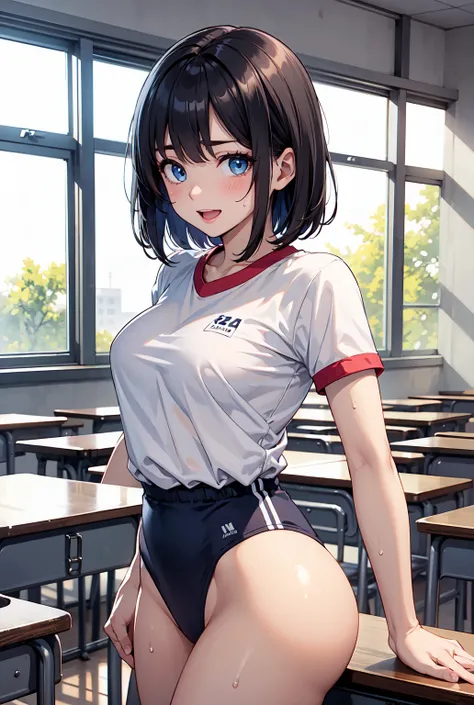 (((masterpiece))), (8k, high_resolution), extremely detailed CG, ((best quality)),
cinematic lighting, dynamic lighting,
shiny skin, beautiful blue eyes and detailed face, 1lady, solo,
ass, bangs, black_hair, blue_eyes, blush, breasts, (((buruma))), cowboy...