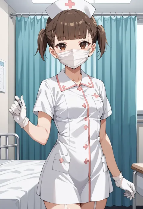 Score_9, score_8_up, score_7_up, source_anime, KJOmaki, solo, brown hair, brown eyes, blunt bangs, short twintails, small breasts, (best quality), (high quality), {masterpiece}, extremely delicate and beautiful, ultra-detailed, beautiful detailed eyes, nur...