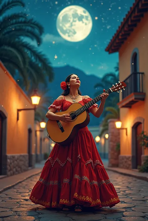 Mariachi woman singing in the moonlight