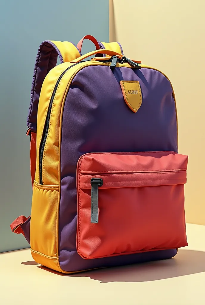 Backpack in the colors dark purple yellow red 